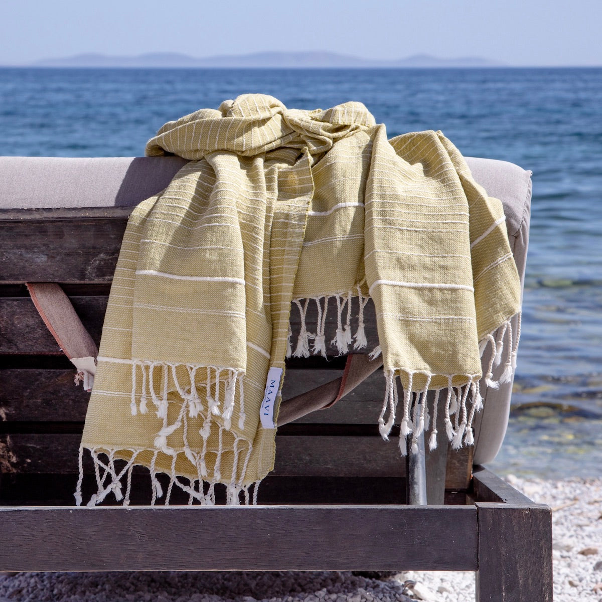Perla Chartreuse Green Turkish Cotton Hammam Beach Towel
