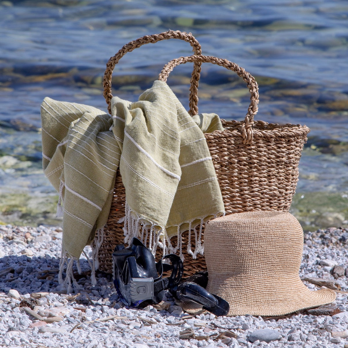 Perla Chartreuse Green Turkish Cotton Hammam Beach Towel