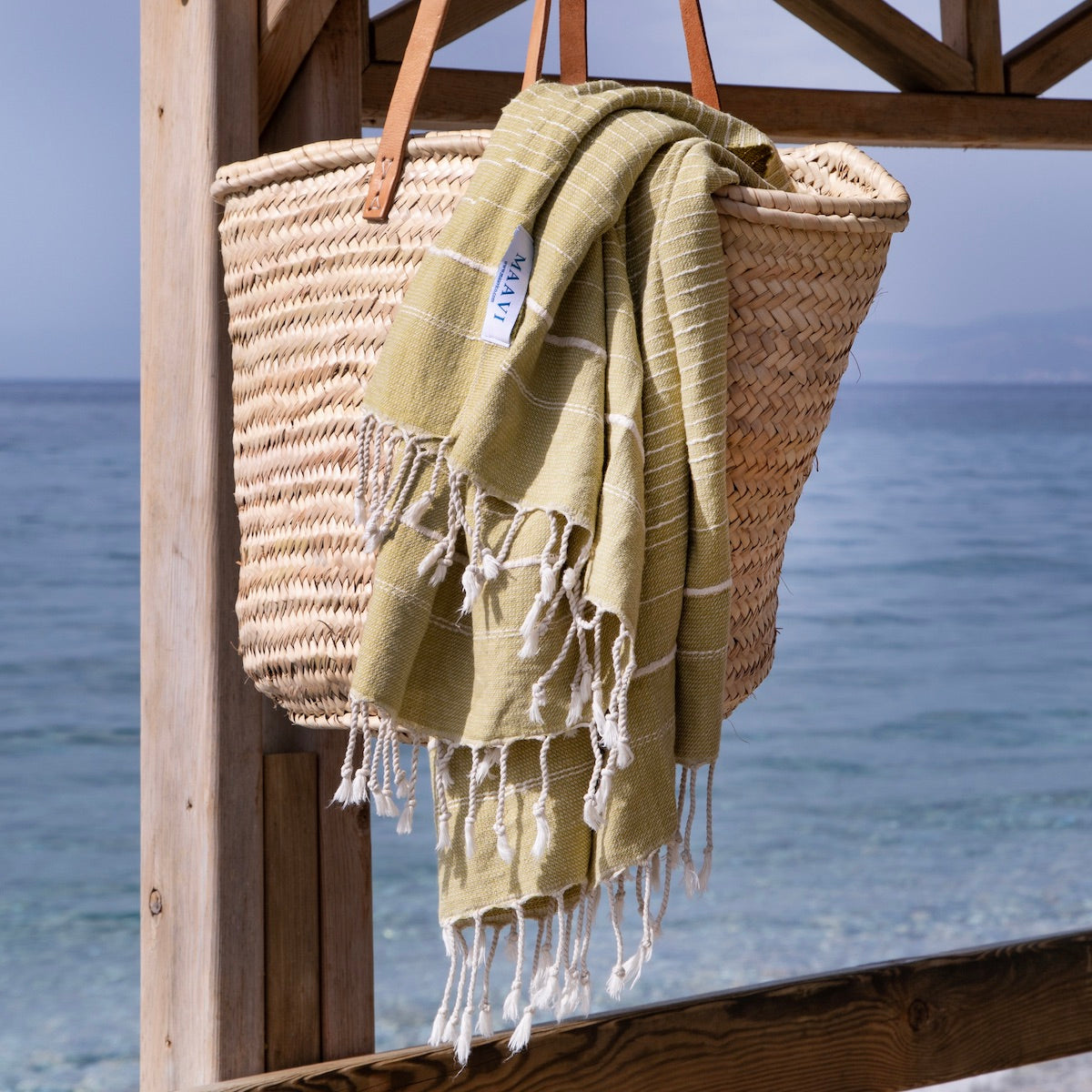 Perla Chartreuse Green Turkish Cotton Hammam Beach Towel