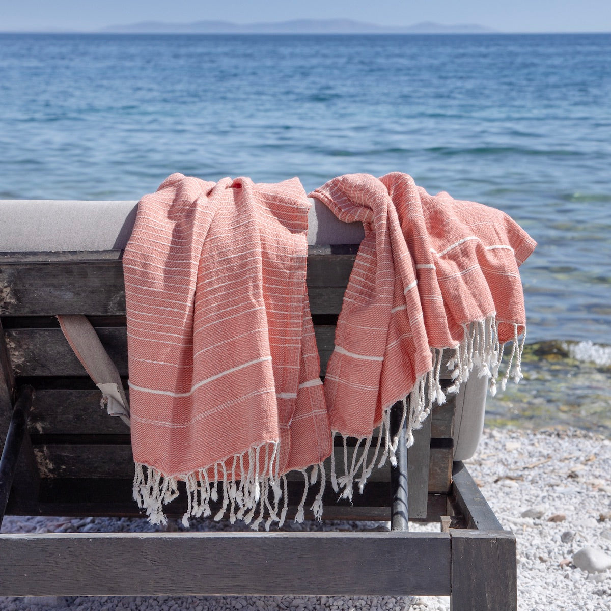 Perla Coral Pink Turkish Cotton Hammam Beach Towel