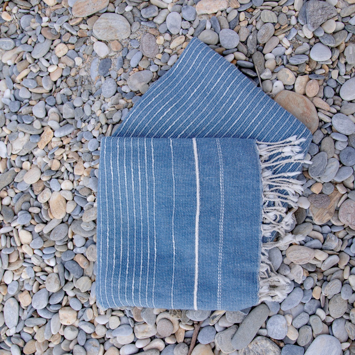 Perla Marine Blue Turkish Cotton Hammam Beach Towel