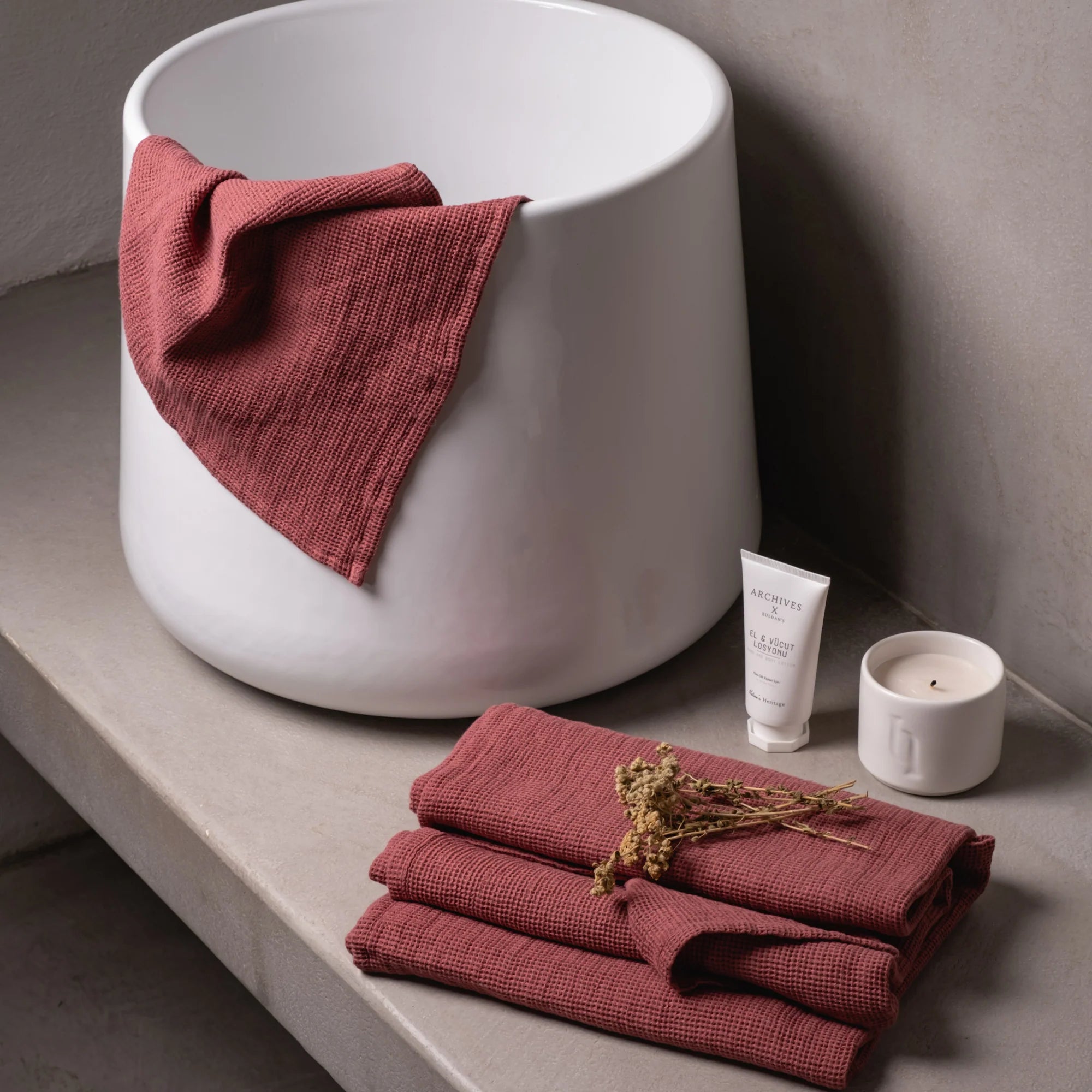 Symi Mini Waffle Bordeaux Turkish Cotton Bath Towel