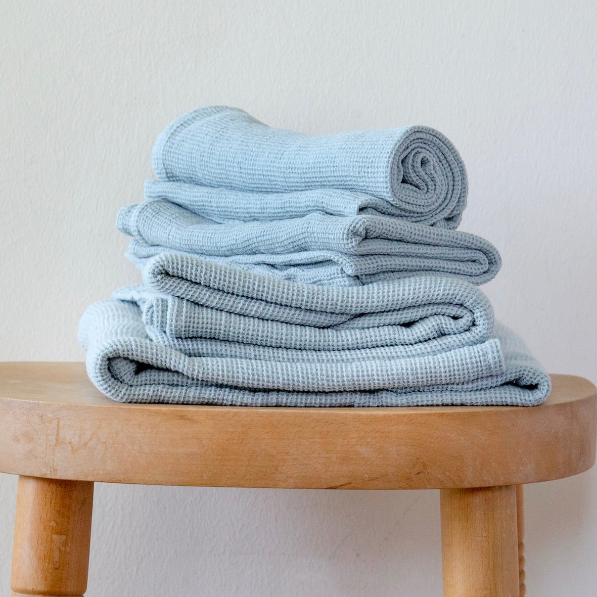 Symi Mini Waffle Ice Blue Turkish Cotton Bath Towel