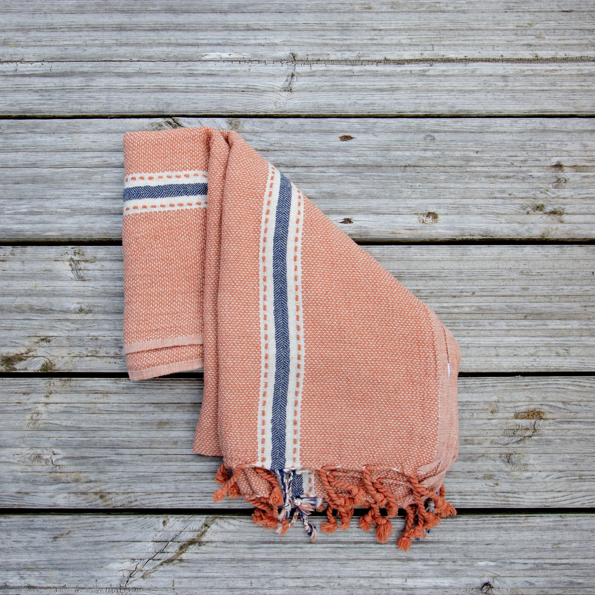 Paros • Terracotta & Indigo Stripes Turkish Hammam Beach Towel