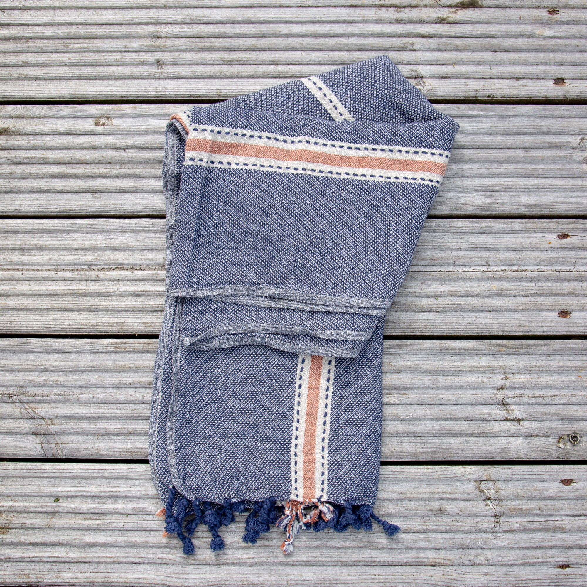 Paros • Indigo & Terracotta Stripes Turkish Hammam Beach Towel