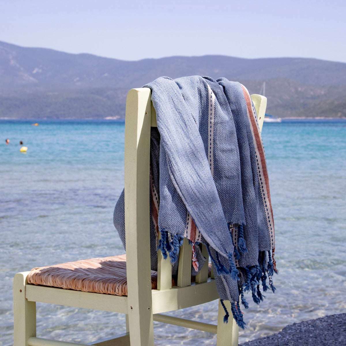 Paros • Marine Blue & Terracotta Stripes Turkish Hammam Beach Towel