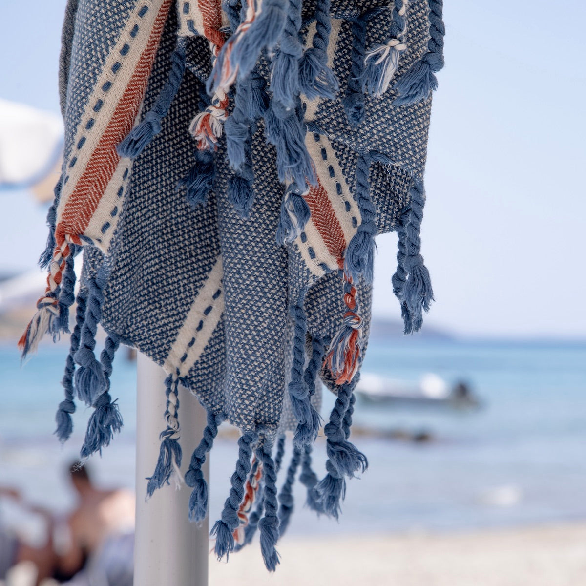 Paros • Marine Blue & Terracotta Stripes Turkish Hammam Beach Towel