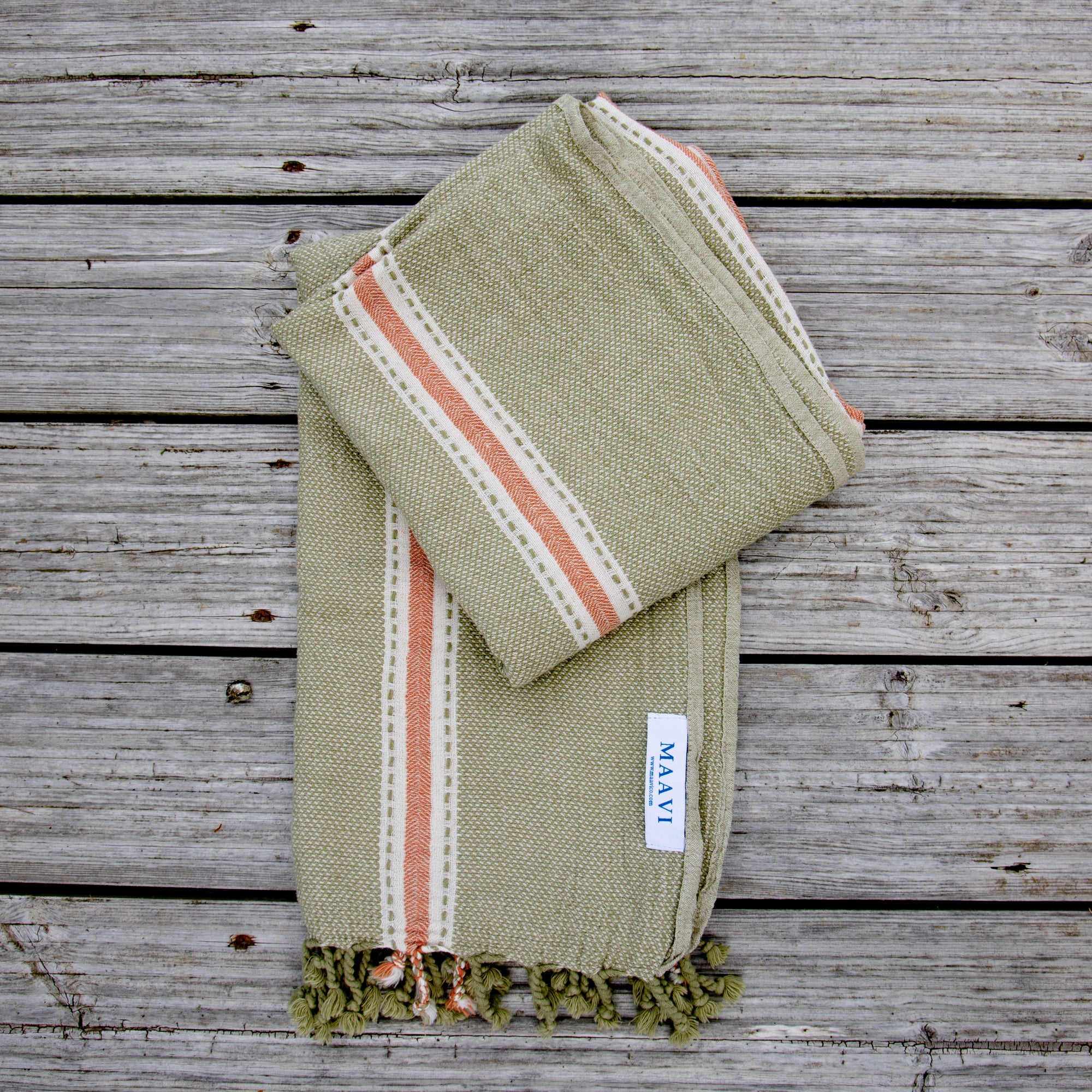 Paros • Sage Green & Terracotta Stripes Turkish Hammam Beach Towel