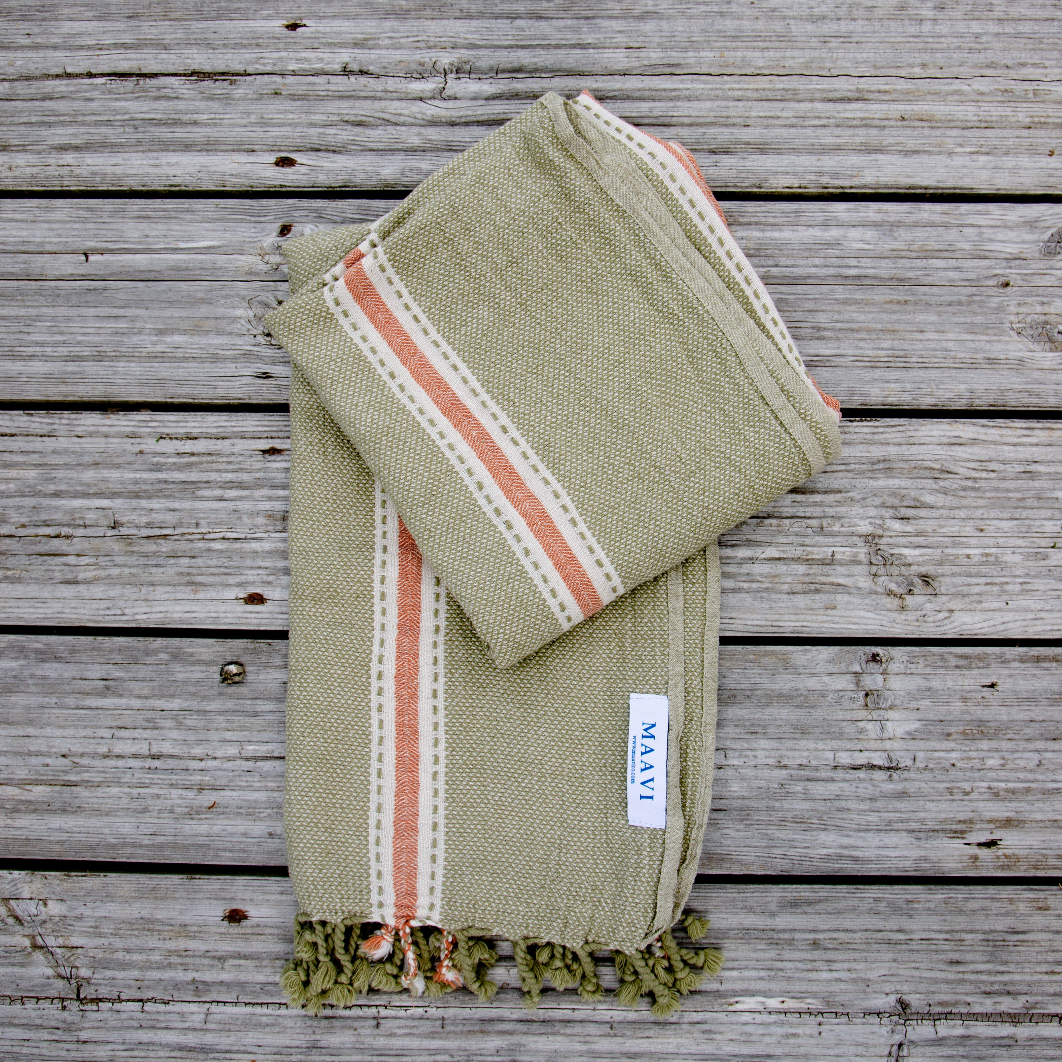 Paros • Sage Green & Terracotta Stripes Turkish Hammam Beach Towel