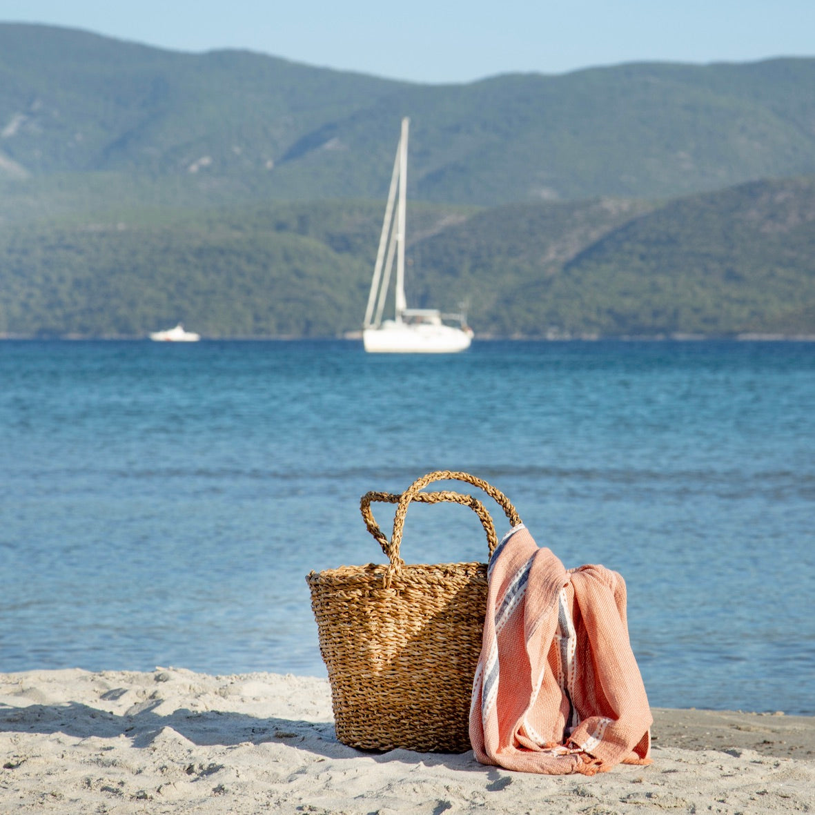 Paros • Terracotta & Indigo Stripes Turkish Hammam Beach Towel