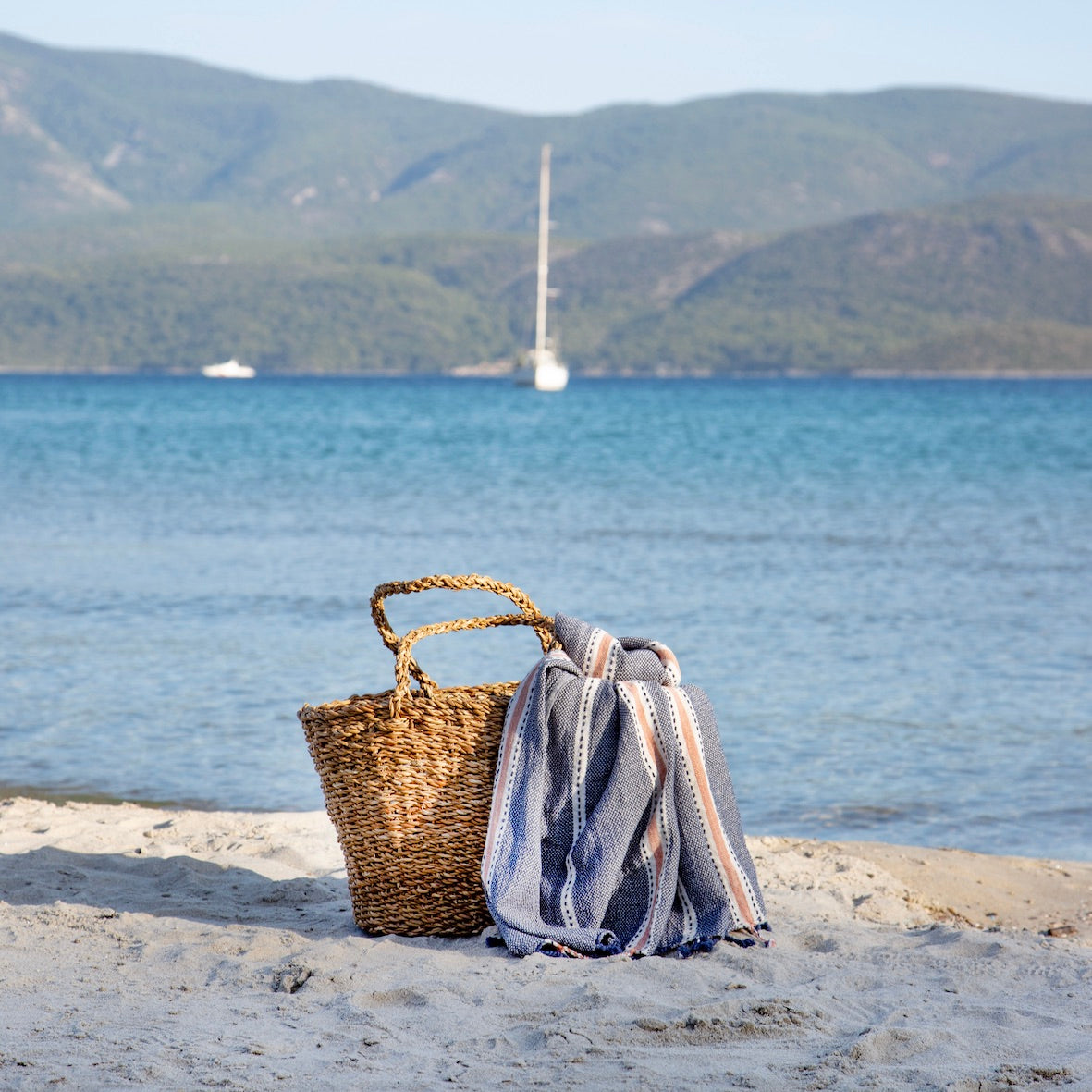 Paros • Indigo & Terracotta Stripes Turkish Hammam Beach Towel