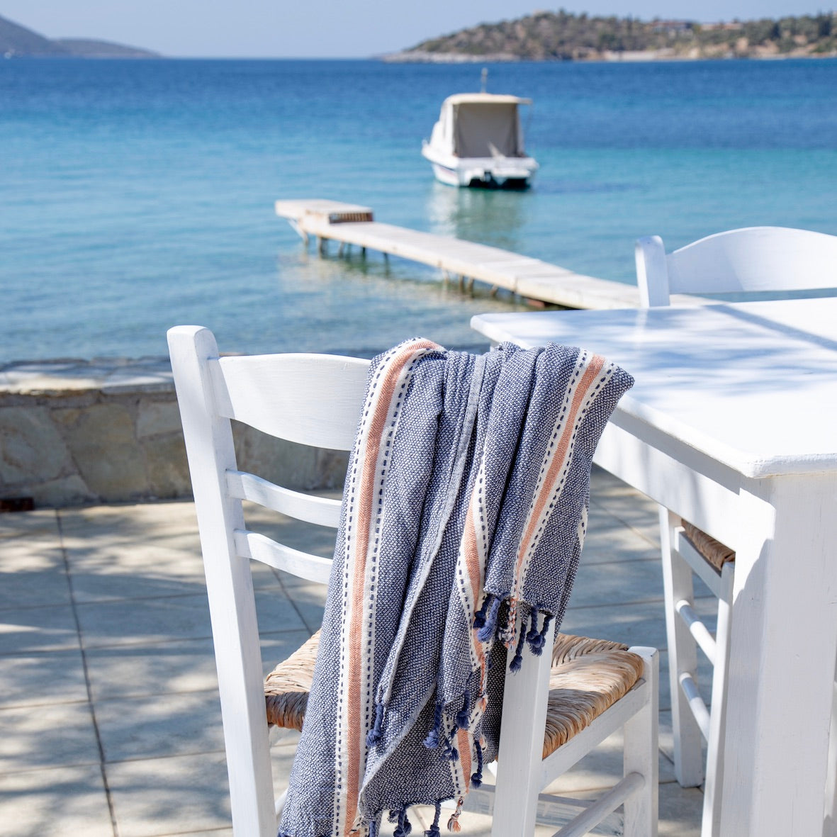 Paros • Indigo & Terracotta Stripes Turkish Hammam Beach Towel
