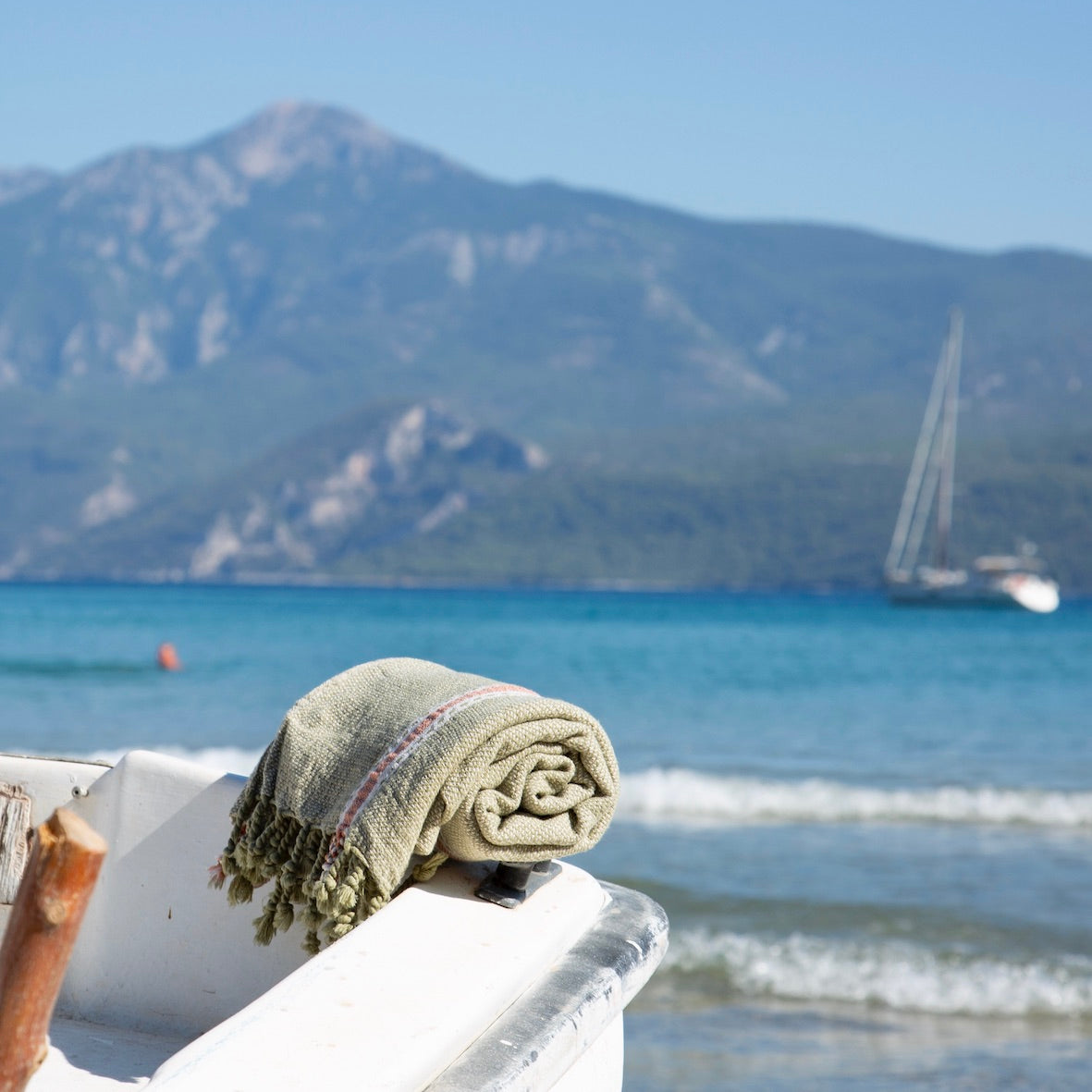 Paros • Sage Green & Terracotta Stripes Turkish Hammam Beach Towel