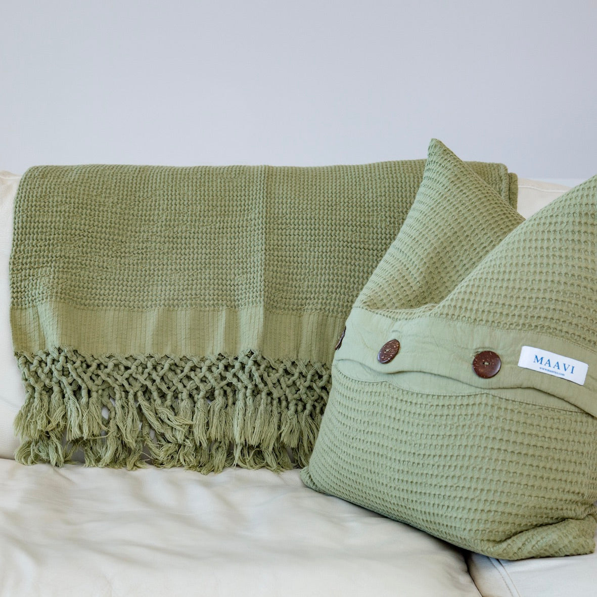 Bohemia Olive Green Throw Cotton Bamboo