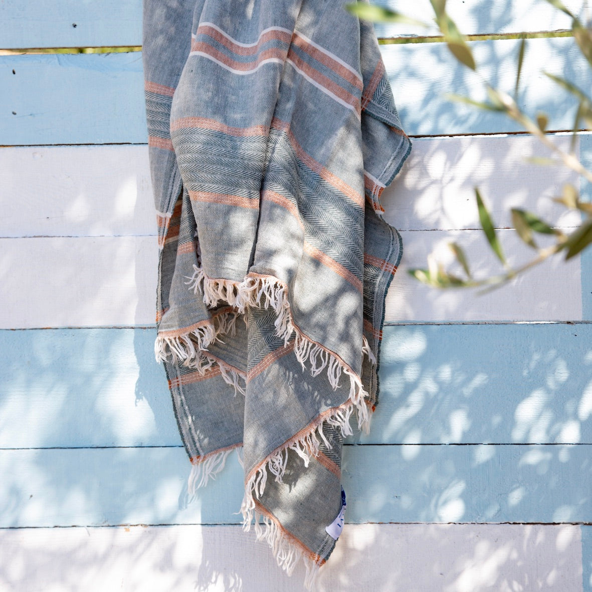 Hydra Green Smoke Linen Turkish Hammam Beach Towel