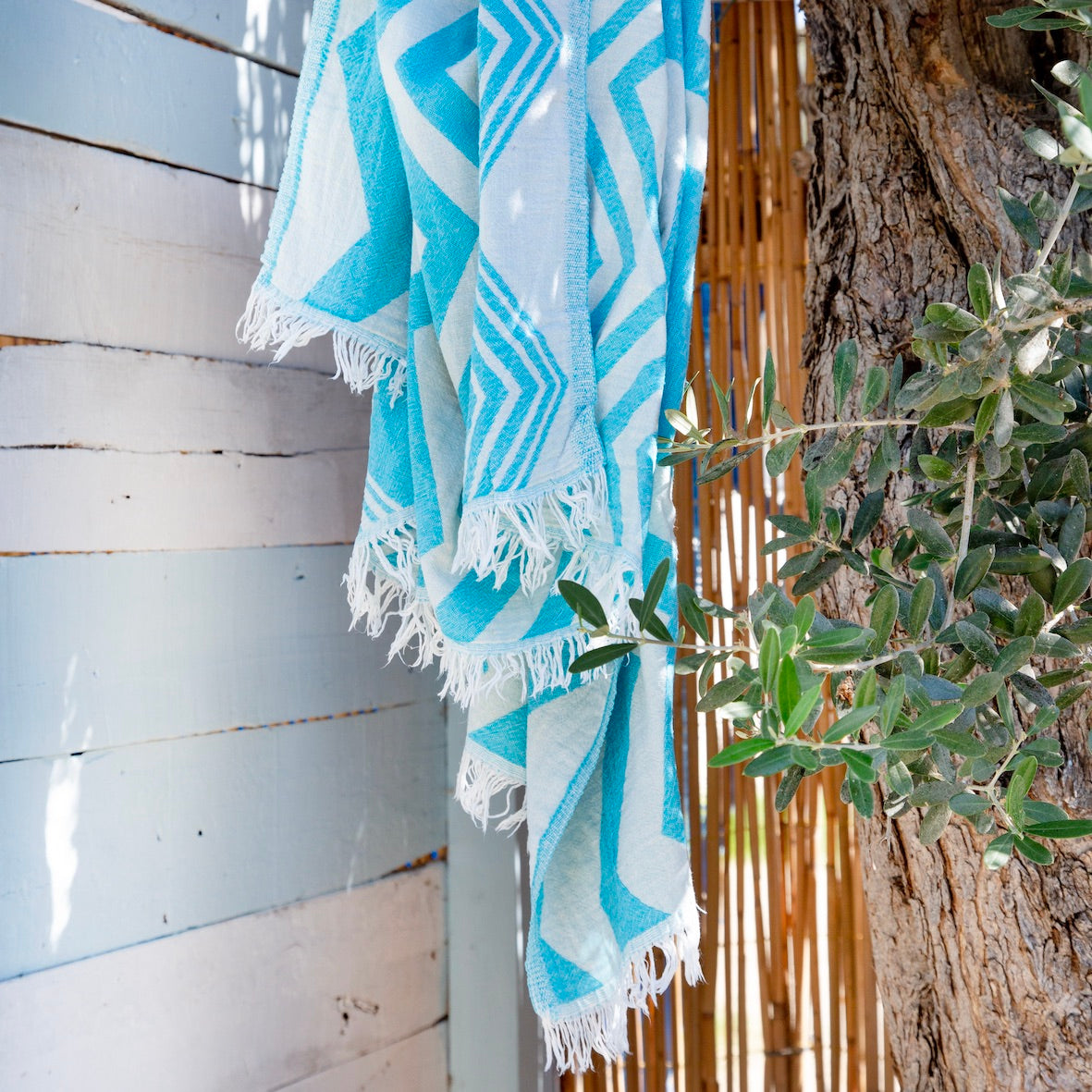 Rio • Turquoise - Cream Turkish Cotton Hammam Beach Towel