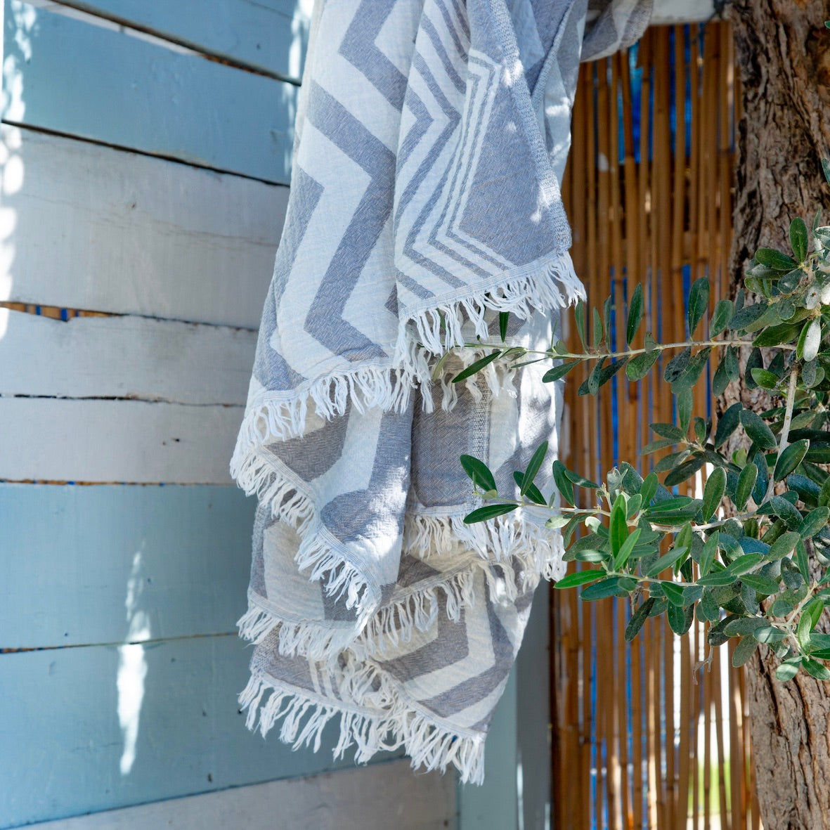 Rio - Grey & Cream Maavi Turkish Cotton Hammam Beach Towel