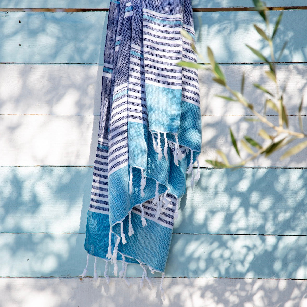 Monaco • Indigo Blue & Turquoise Turkish Cotton Hammam Beach Towel