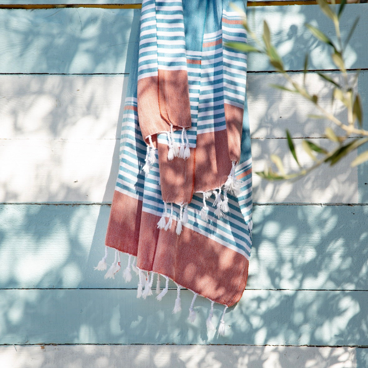 Maavi Turkish Cotton Hammam Beach Towel Monaco Turquoise & Salmon Pink