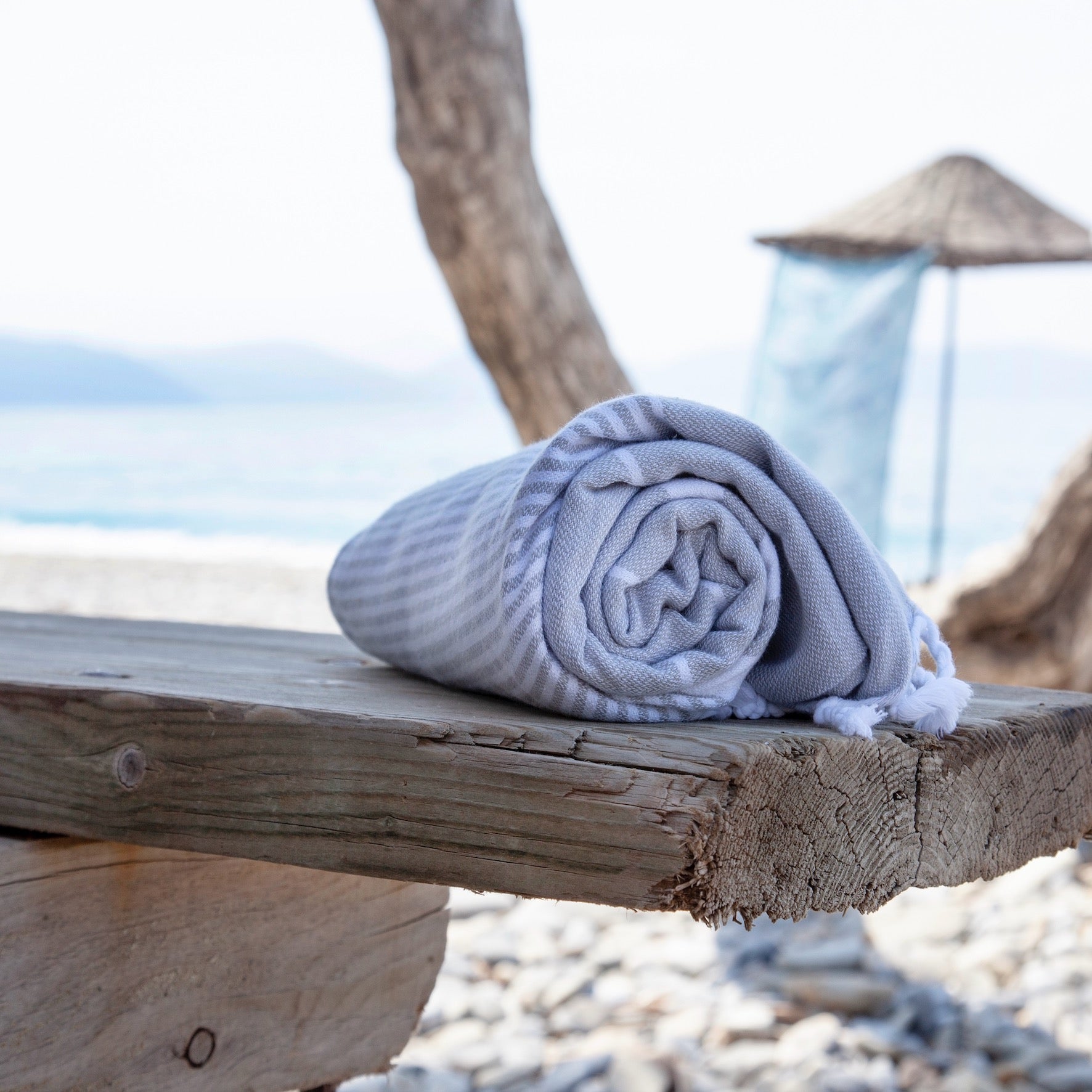 Fiscardo Sandy Grey Turkish Cotton Hammam Beach Towel