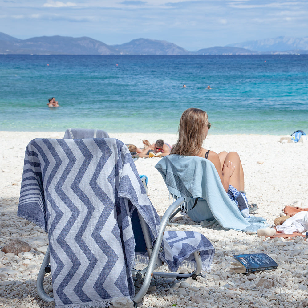 Rio Navy Turkish Cotton Hammam Beach Towel