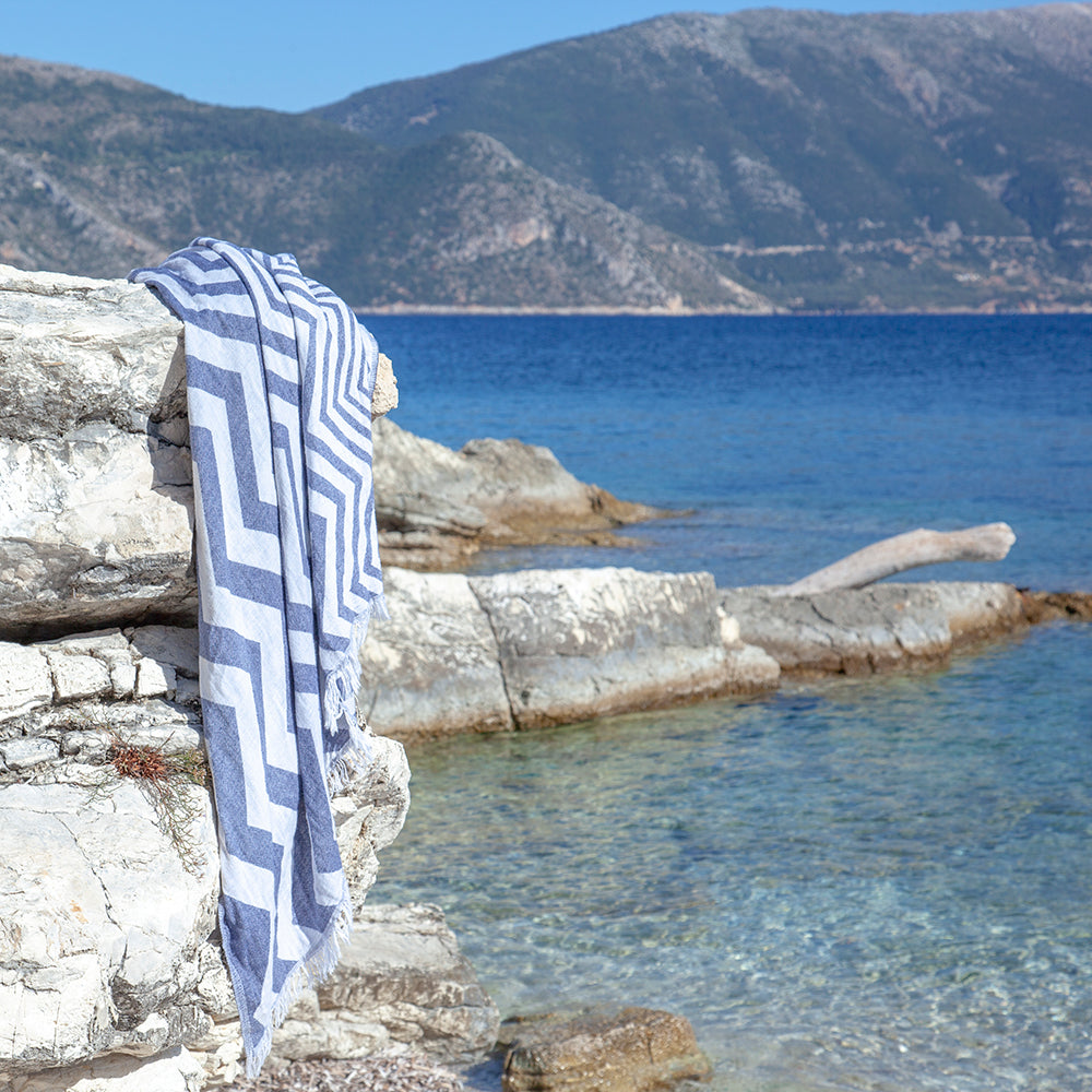 Rio Navy Turkish Cotton Hammam Beach Towel