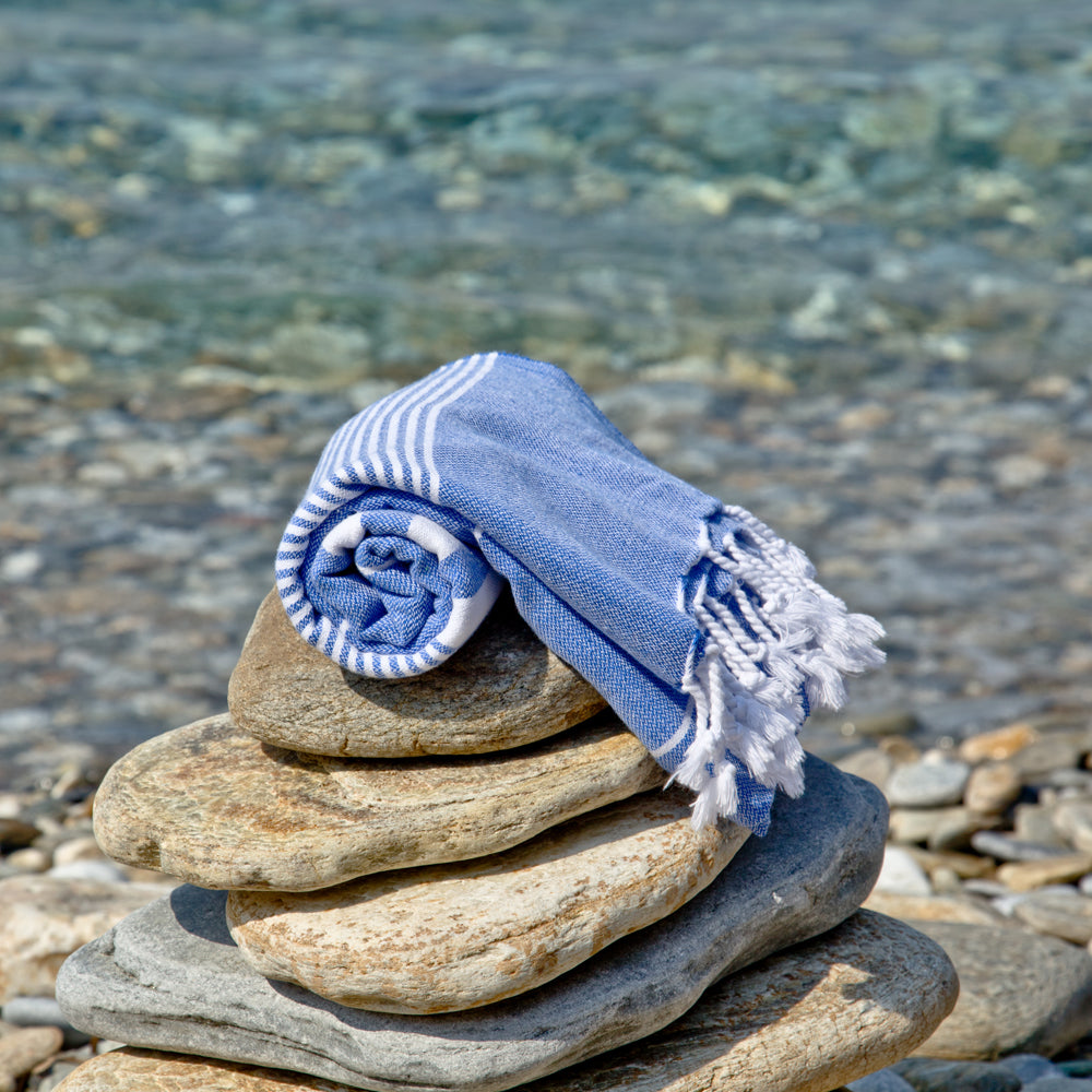 Fiscardo Denim Blue Turkish Cotton Hammam Beach Towel