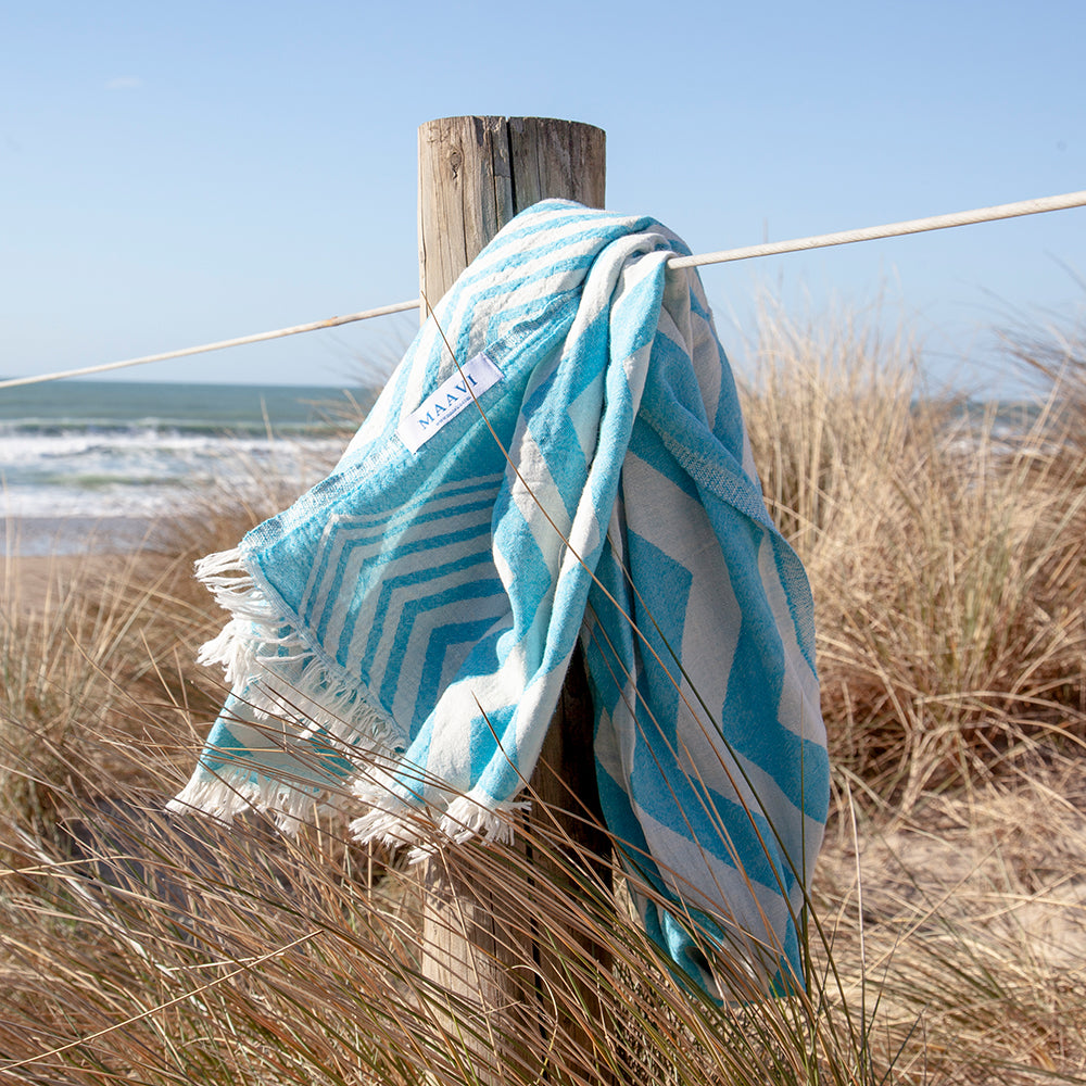 Rio • Turquoise - Cream Turkish Cotton Hammam Beach Towel