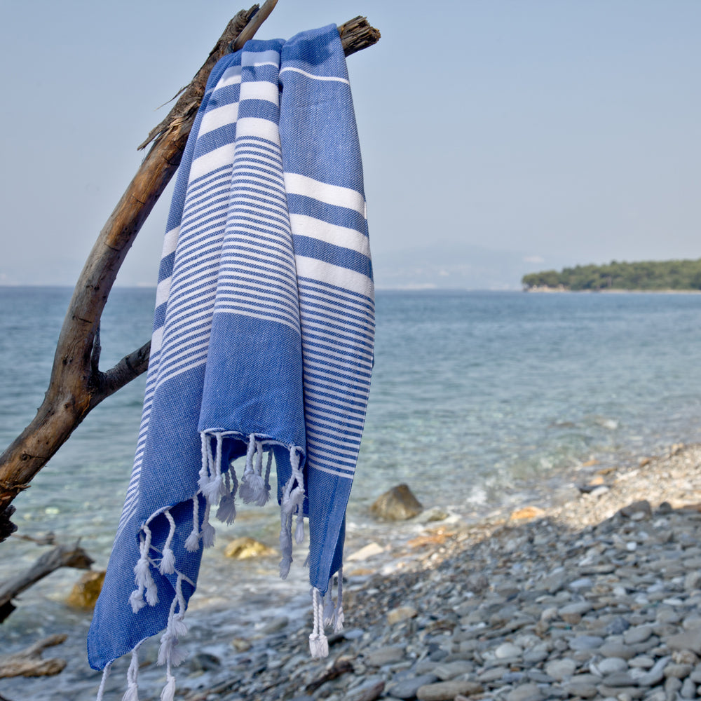Fiscardo Denim Blue Turkish Cotton Hammam Beach Towel