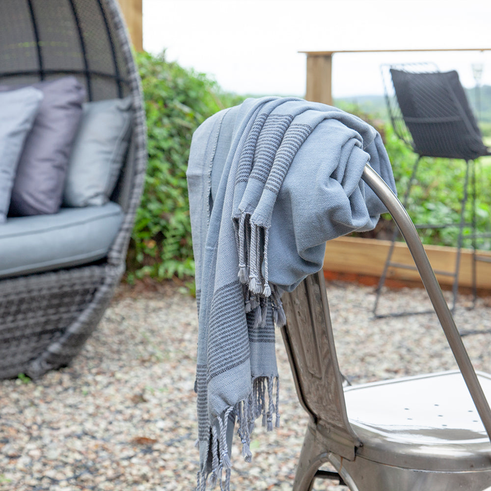 Patara Smoky Blue Turkish Cotton Hammam Beach Towel