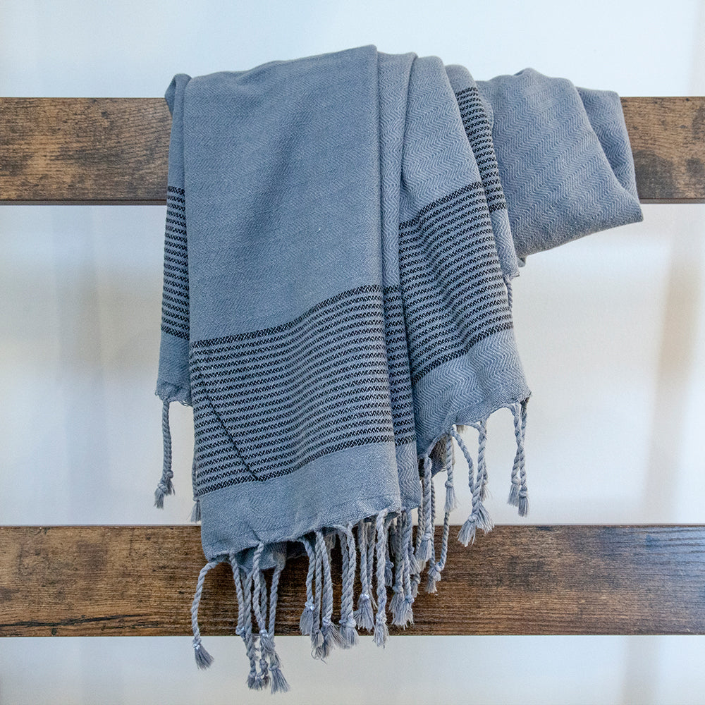Patara Smoky Blue Turkish Cotton Hammam Beach Towel