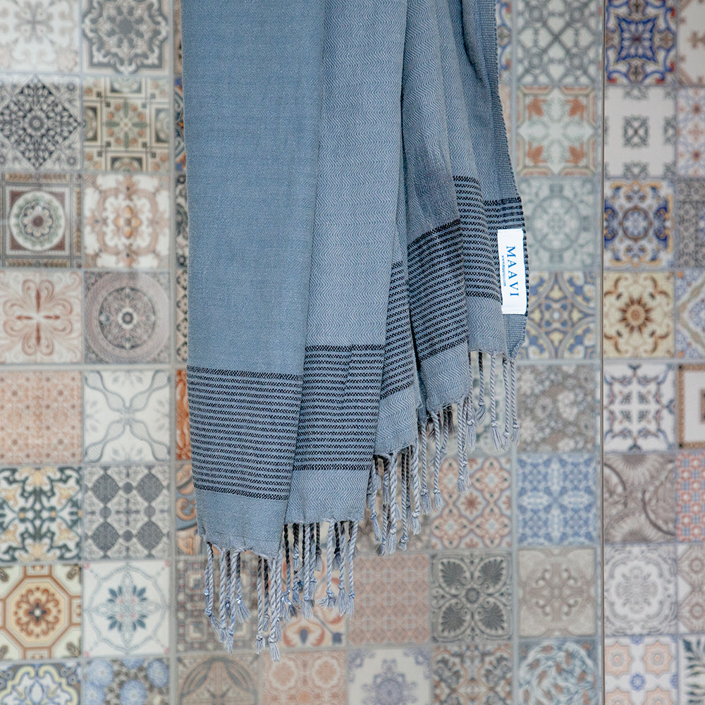 Patara Smoky Blue Turkish Cotton Hammam Beach Towel