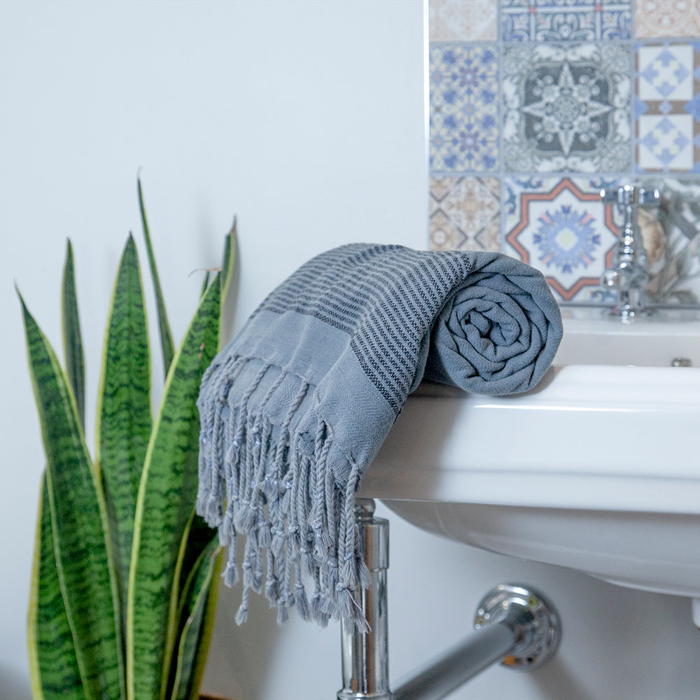 Patara Smoky Blue Turkish Cotton Hammam Beach Towel