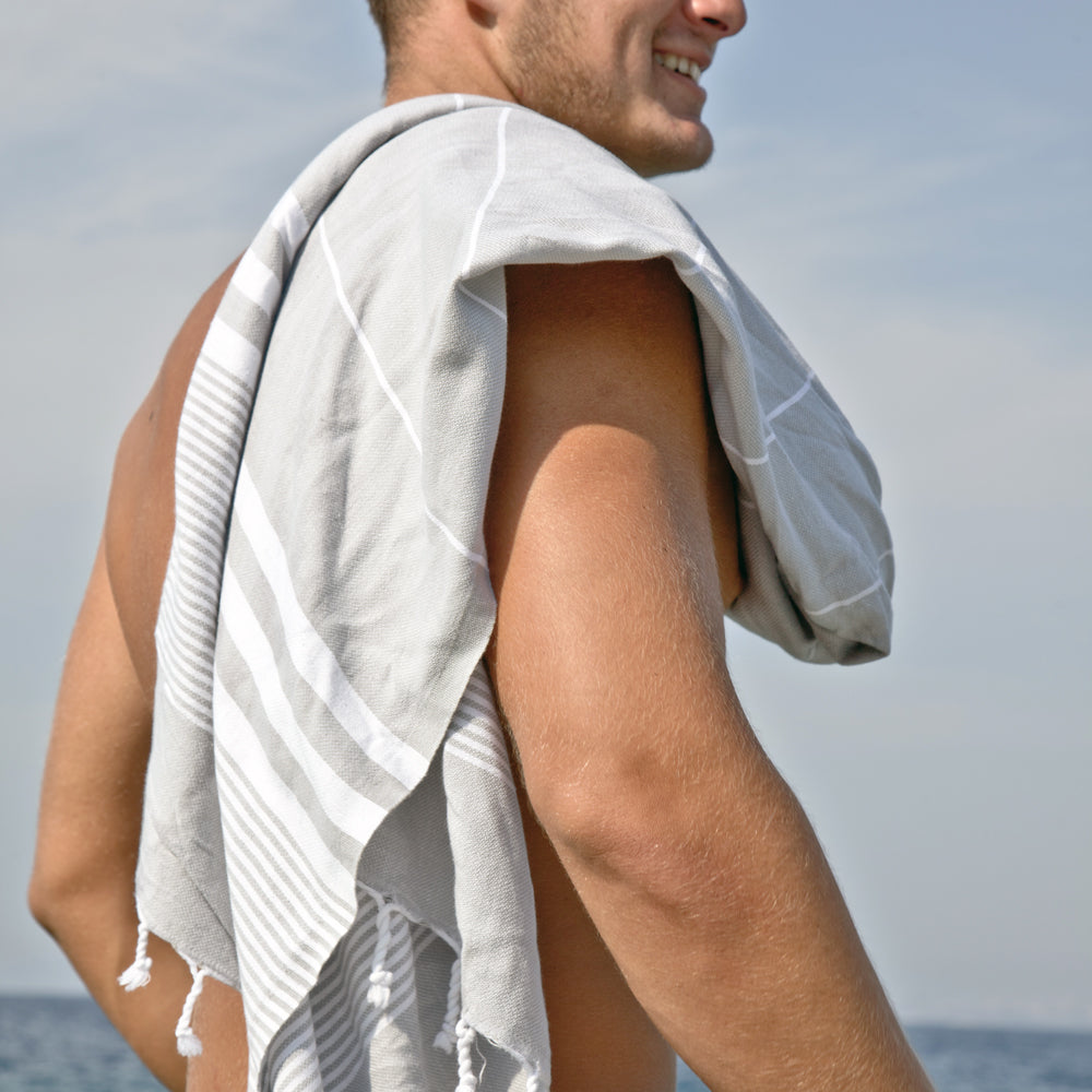 Fiscardo Sandy Grey Turkish Cotton Hammam Beach Towel