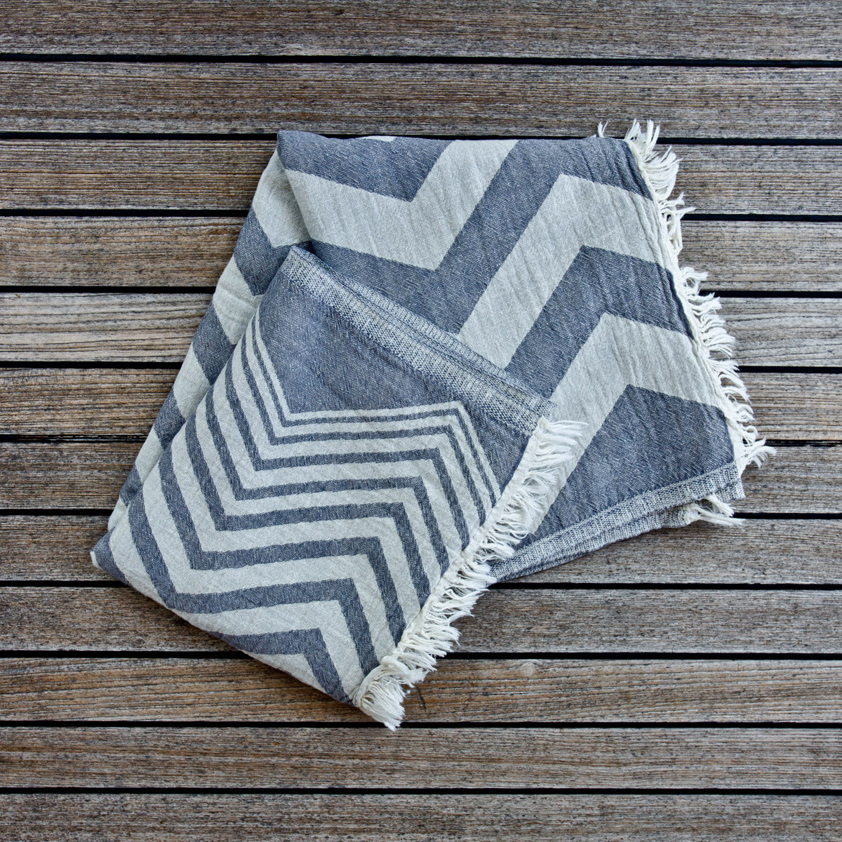 Rio - Grey & Cream Maavi Turkish Cotton Hammam Beach Towel