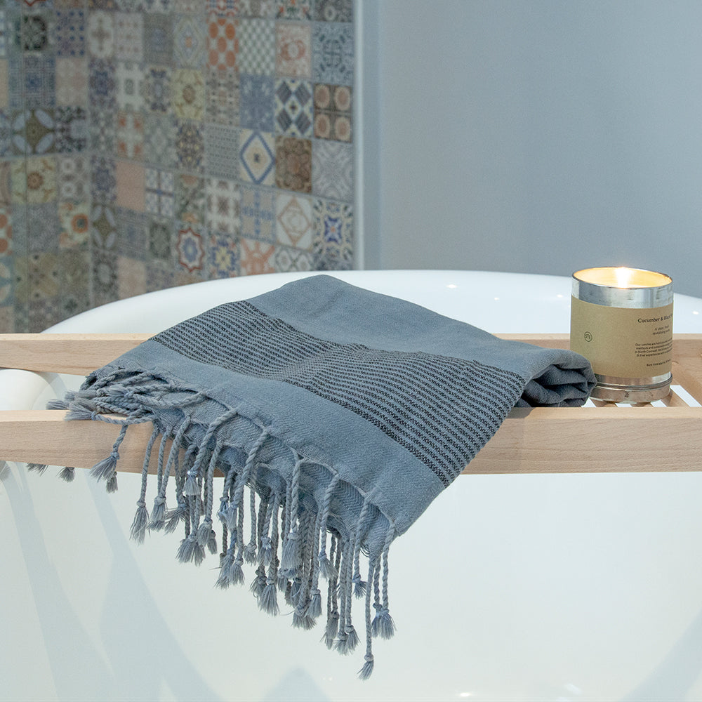 Patara Smoky Blue Turkish Cotton Hammam Beach Towel