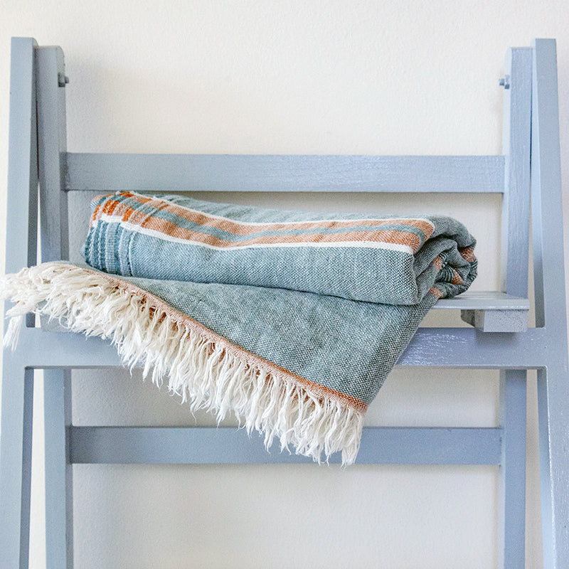 Hydra Green Smoke Linen Turkish Hammam Beach Towel