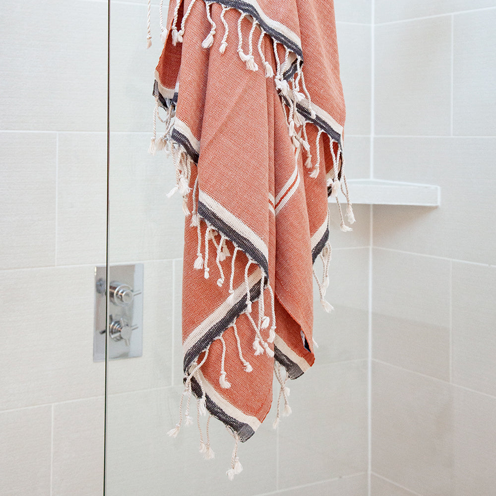Mykonos Terracotta Turkish Cotton Hammam Beach Towel