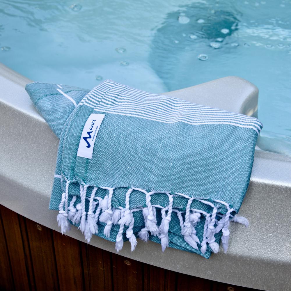 Maavi Fiscardo Aqua Turkish Cotton Hammam Beach Towel