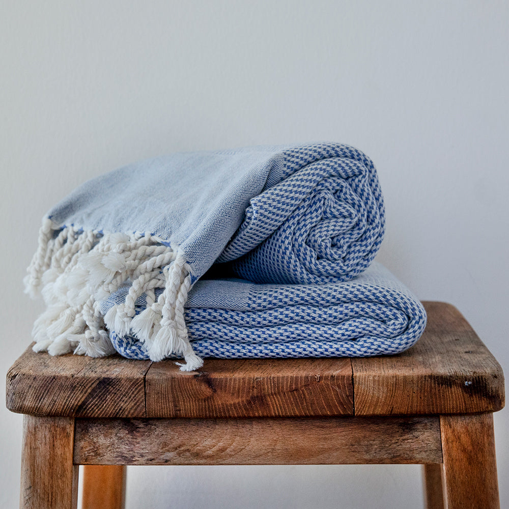 Maavi Mistral Ocean Blue Turkish Cotton Hammam Beach Towel