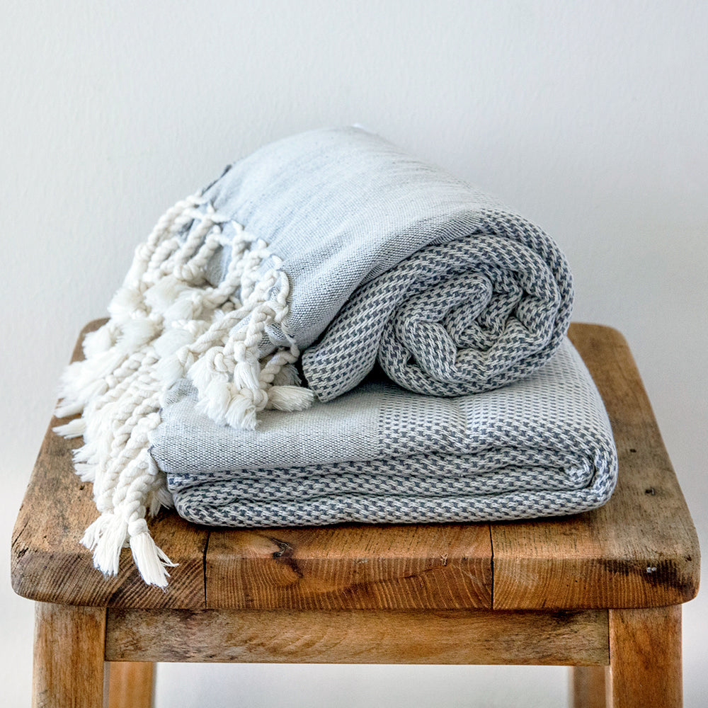 Maavi Pebble Stone Grey Turkish Cotton Hammam Beach Towel