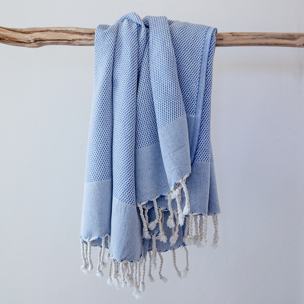 Maavi Mistral Ocean Blue Turkish Cotton Hammam Beach Towel