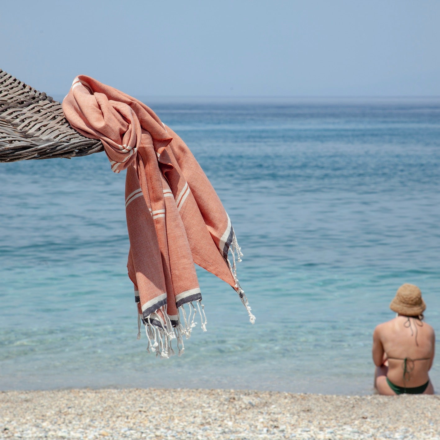 Mykonos Terracotta Turkish Cotton Hammam Beach Towel