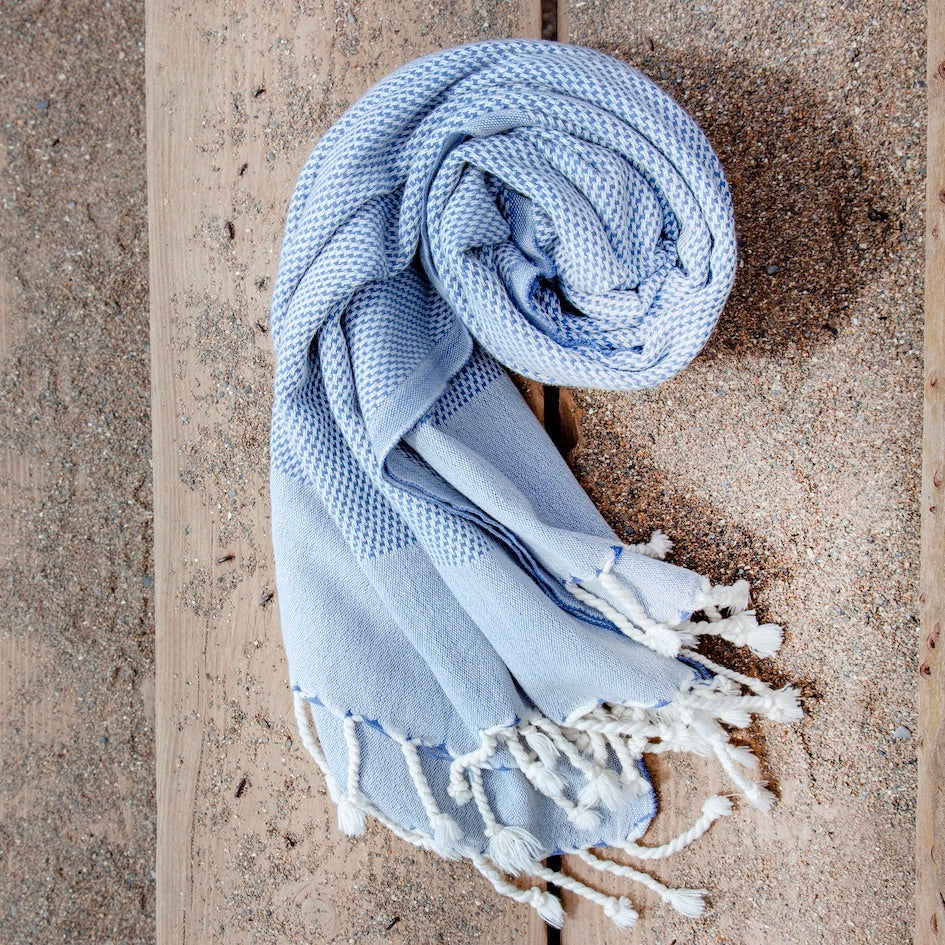 Maavi Mistral Ocean Blue Turkish Cotton Hammam Beach Towel