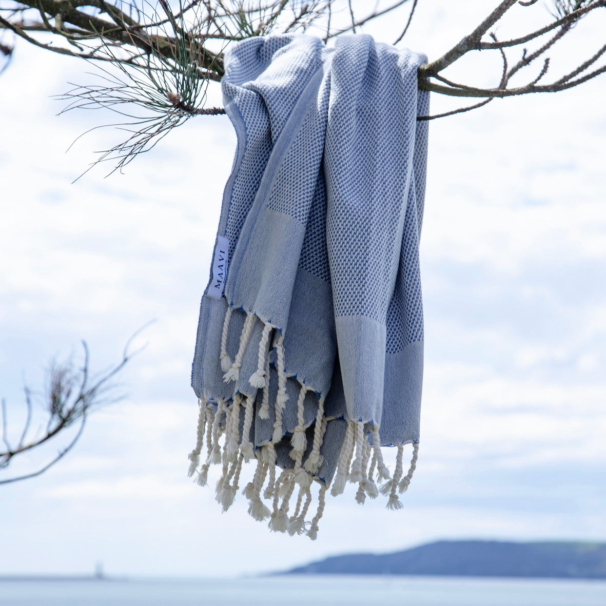 Maavi Mistral Ocean Blue Turkish Cotton Hammam Beach Towel