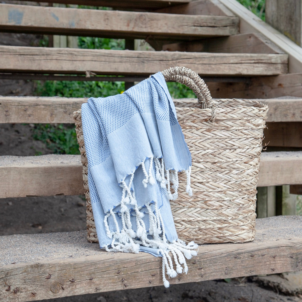 Maavi Mistral Ocean Blue Turkish Cotton Hammam Beach Towel