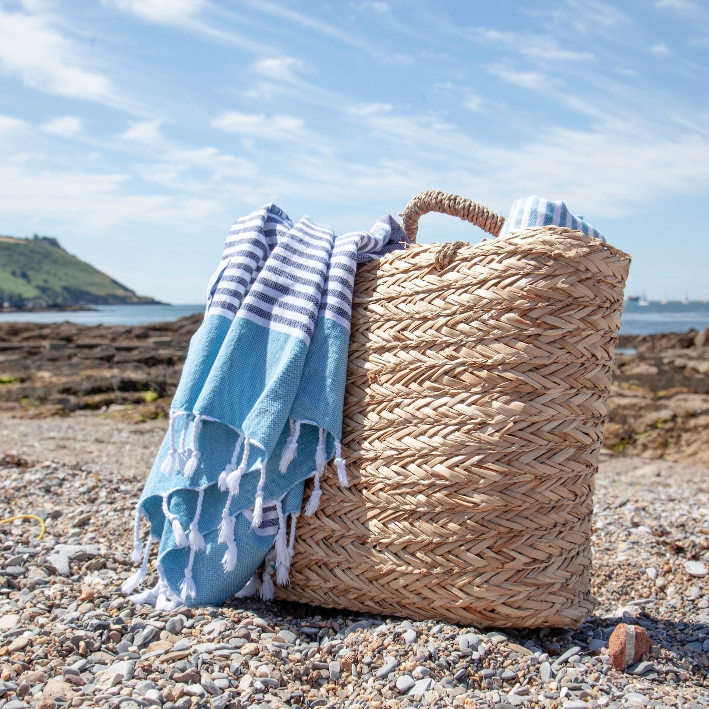 Monaco • Indigo Blue & Turquoise Turkish Cotton Hammam Beach Towel