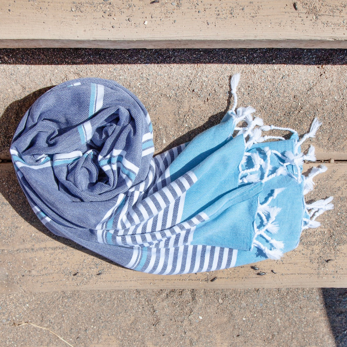 Monaco • Indigo Blue & Turquoise Turkish Cotton Hammam Beach Towel