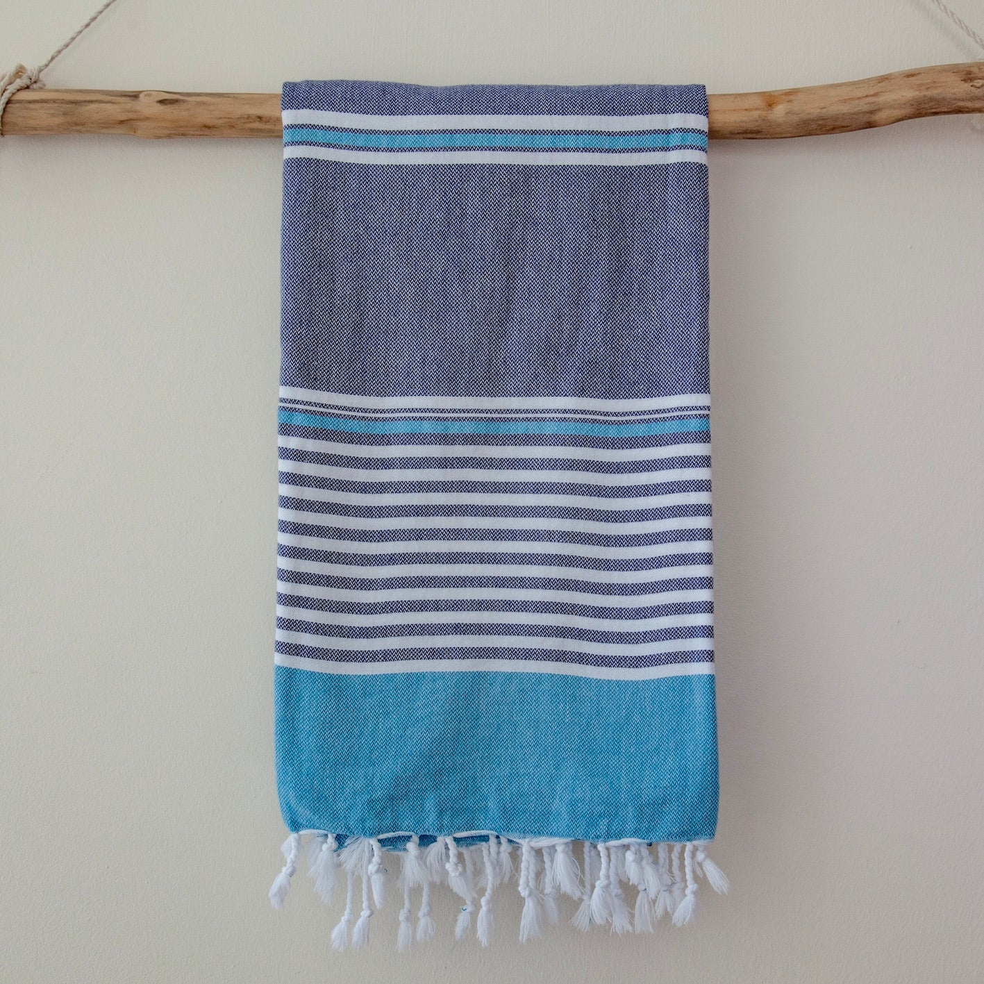 Monaco • Indigo Blue & Turquoise Turkish Cotton Hammam Beach Towel