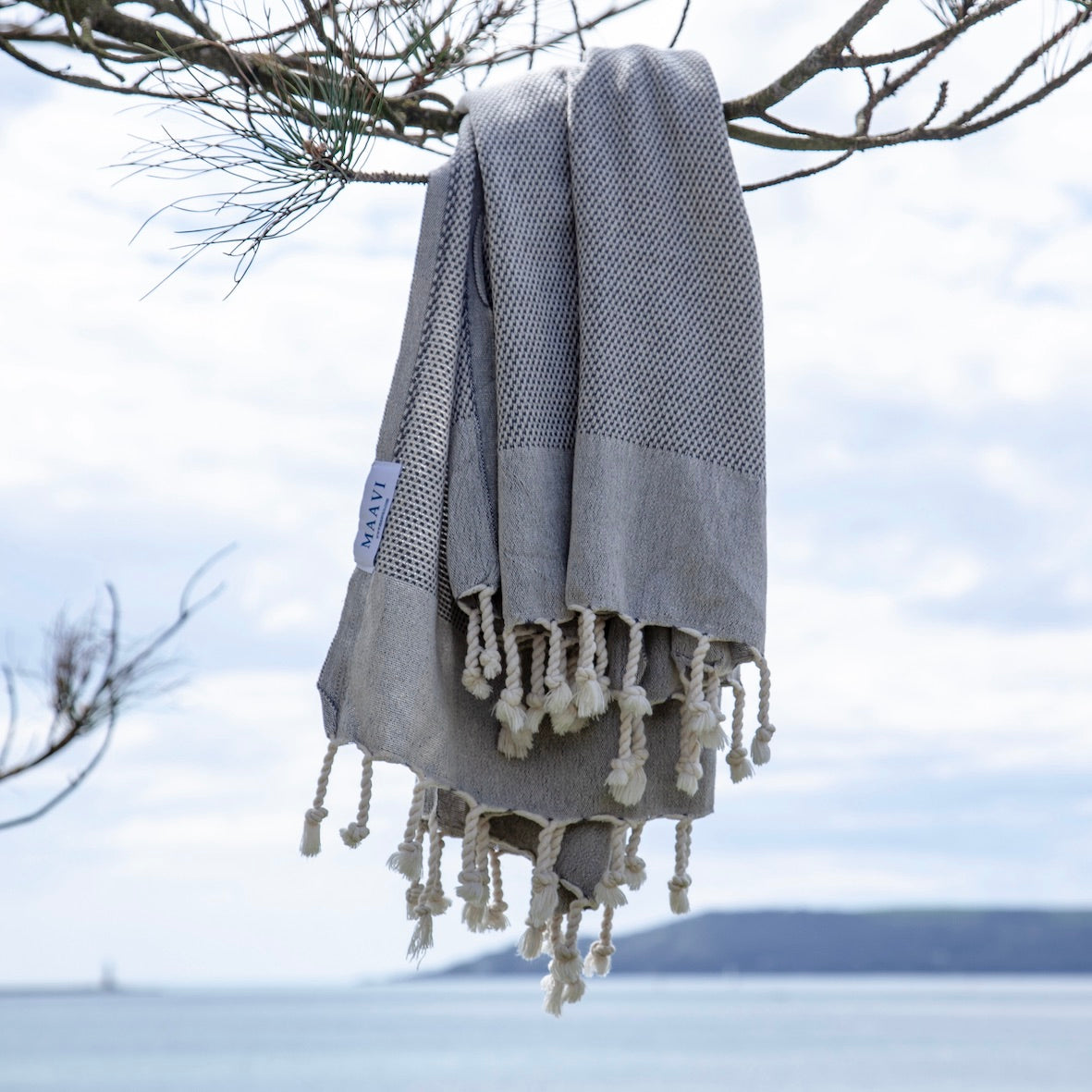 Maavi Pebble Stone Grey Turkish Cotton Hammam Beach Towel